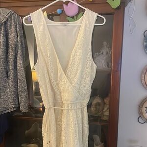 American Eagle Outfitters Cream Sequin Wrap Dress